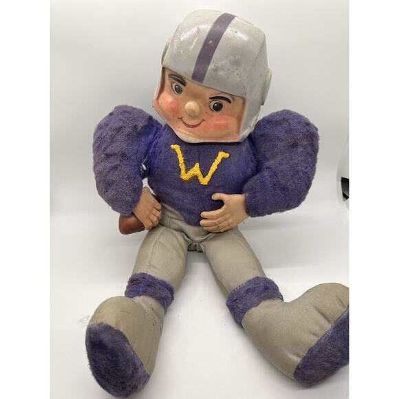 VTG 1960's Washington Huskies Rubber Face Football Doll Figure Plush Columbia - Picture 1 of 10